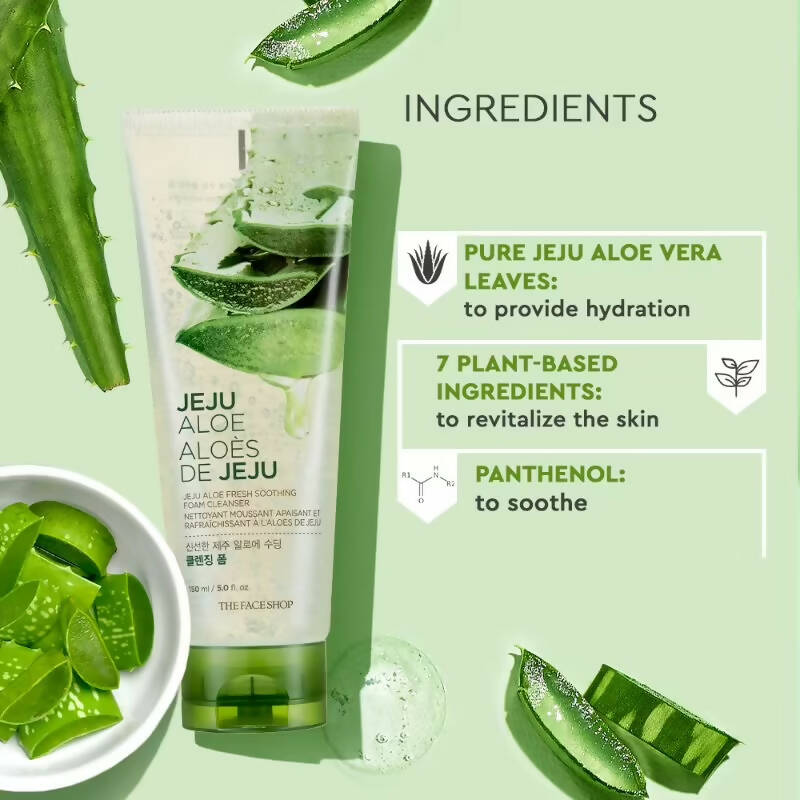 The Face Shop Jeju Aloe Fresh Soothing Foam Cleanser - Korean Skincare | Swadesiicart