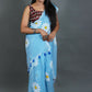 Exclusive Collection Sky Pure Cotton Saree With Sunflower Design - Swadesiicart