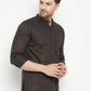 Even Apparels Brown Pure Cotton short Men's Kurta With Band Collar | Swadesiicart