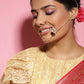 Gold-Polished white kundan nosepin - Ruby Raang | Swadesiicart