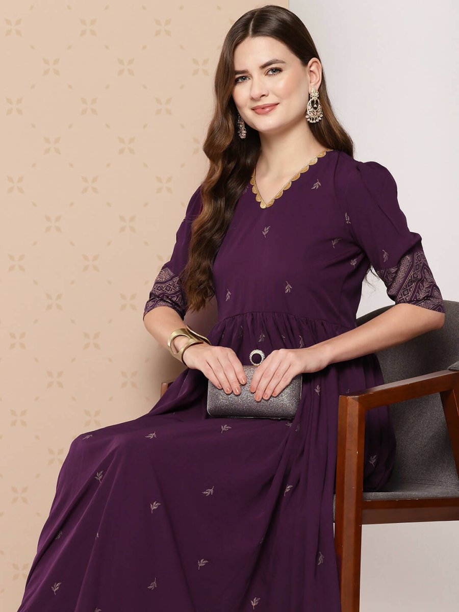 Ahalyaa Women's Traditional wear Ethnic Dress - Burgundy | Swadesiicart
