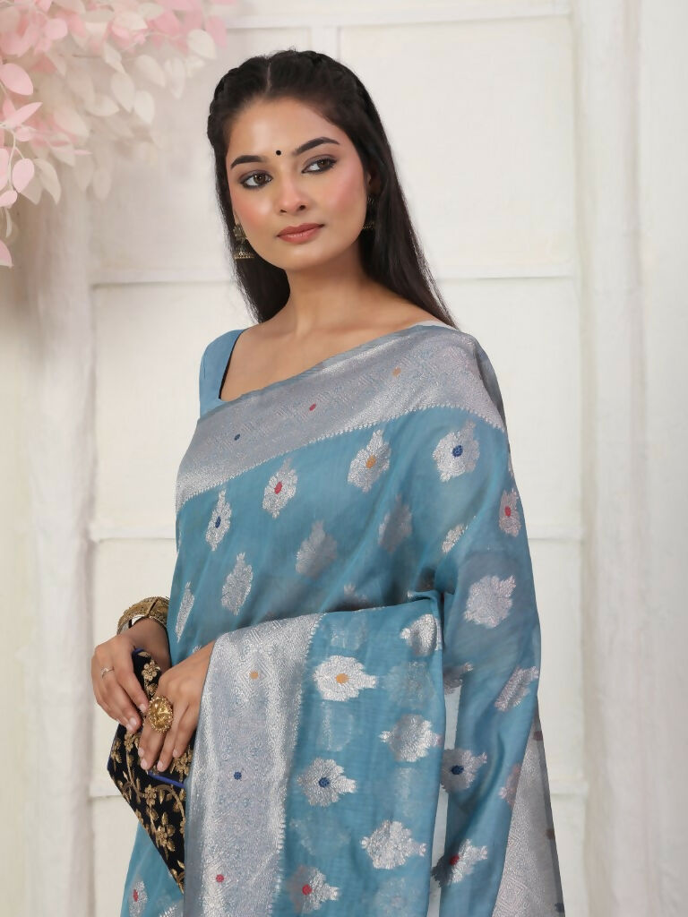 Shree Shyam Fashion Linen Cotton Sky Blue Saree