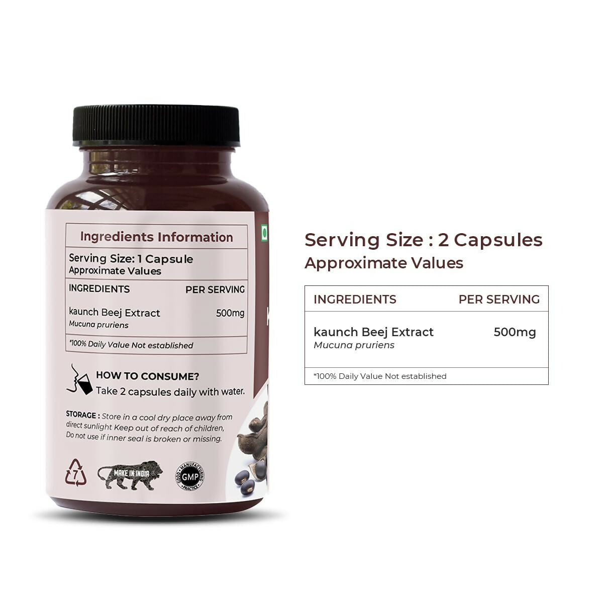 Saptamveda Natural Kaunch Beej Extract Capsules - Swadesiicart