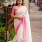 Pink Poly Chiffon Striped Saree with Unstitched Blouse - Hiral Fashion | Swadesiicart