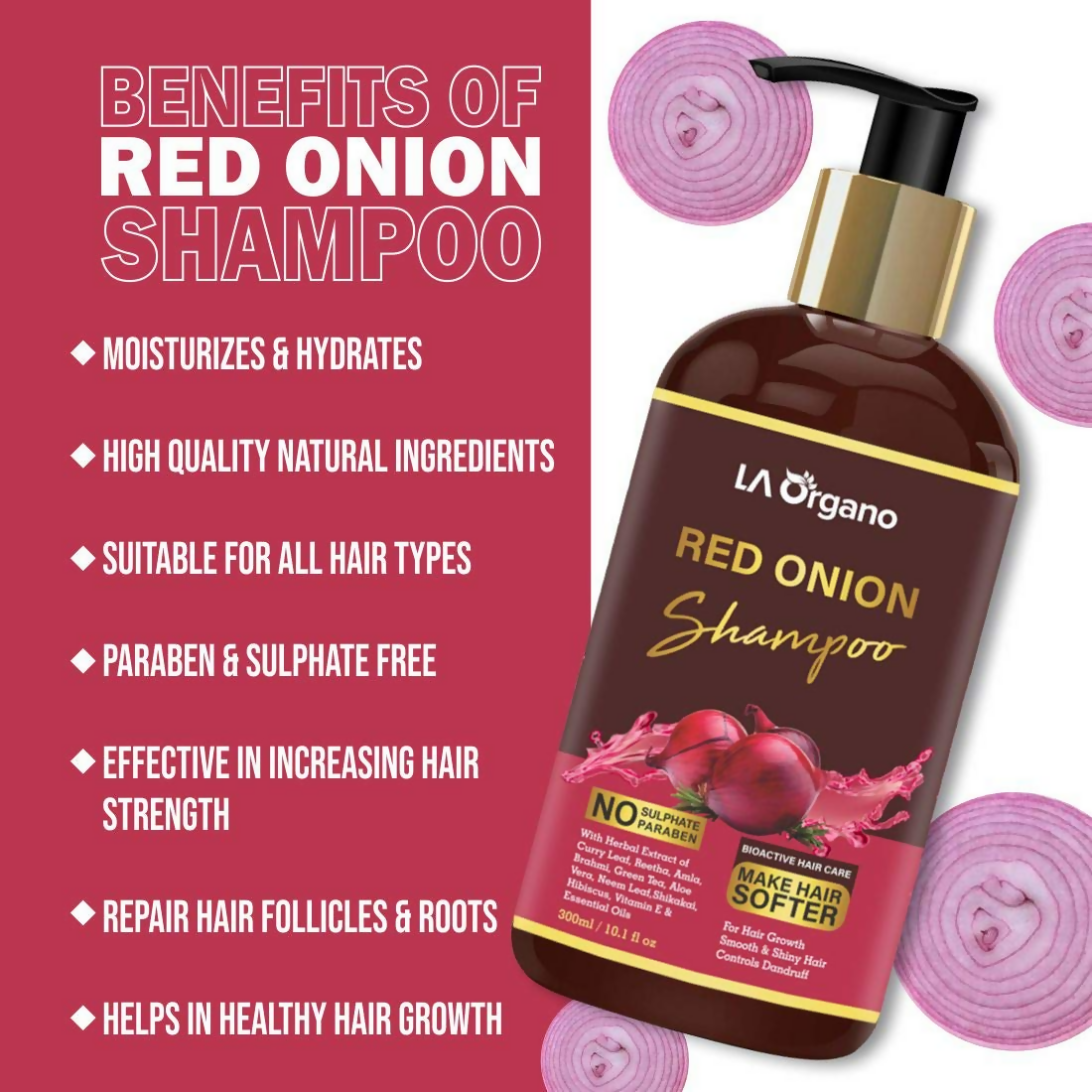 LA Organo Red Onion Hair Shampoo | Swadesiicart