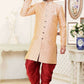 Raivat Ethnic Banarasi Jacquard Embroidery Semi Indo Western Sherwani In Cream Maroon Colour | Swadesiicart