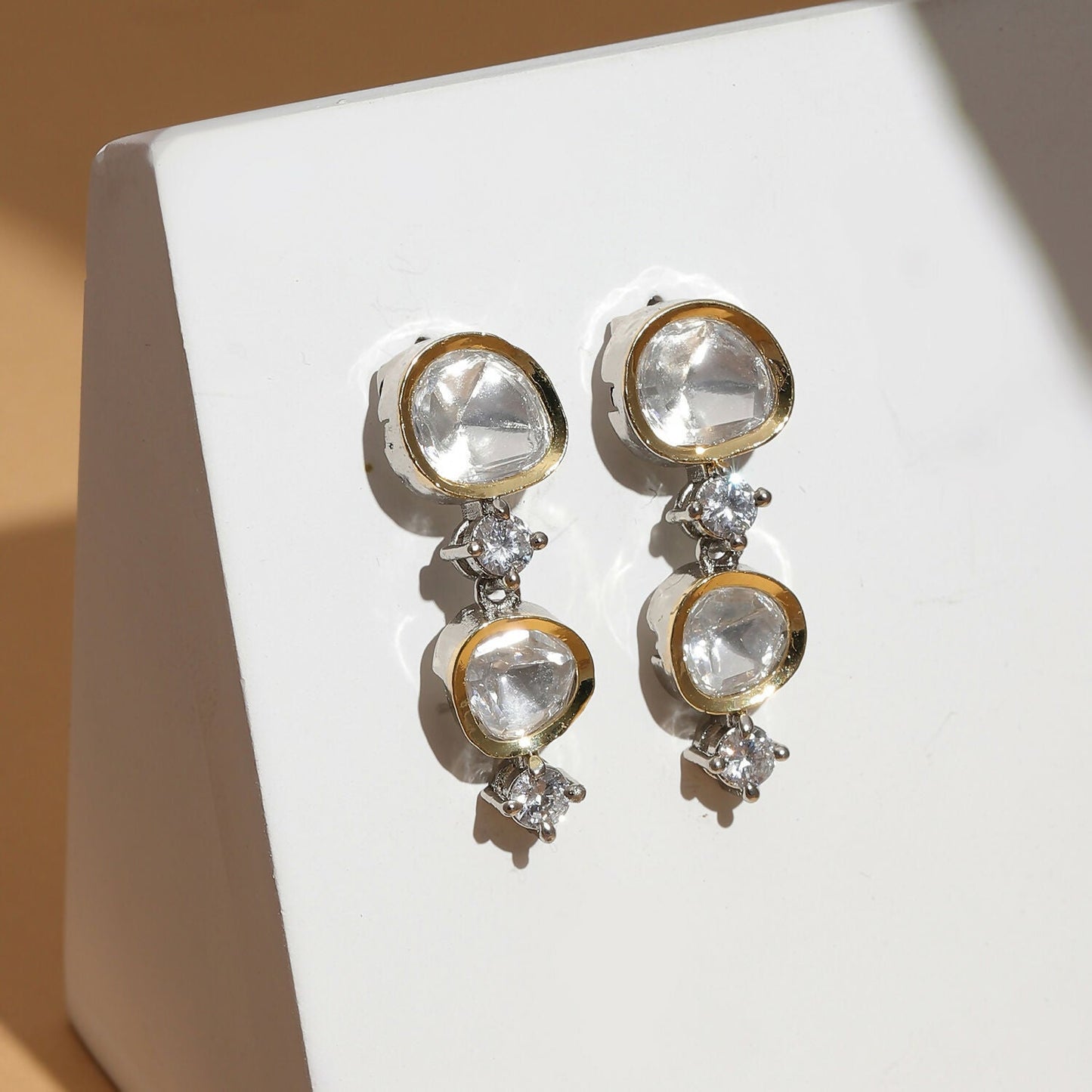 Kundan and Diamond Earrings (Silver) - Ruby Raang - Swadesiicart