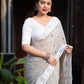 Grey Poly Georgette Ethnic Motifs Saree with Unstitched Blouse - Hiral Fashion | Swadesiicart