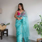 Vamsee Mudra Green Organza Saree - Swadesiicart