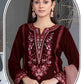 Anaita Maroon Velvet Suit with Embroidery Sequence Work - Swadesiicart