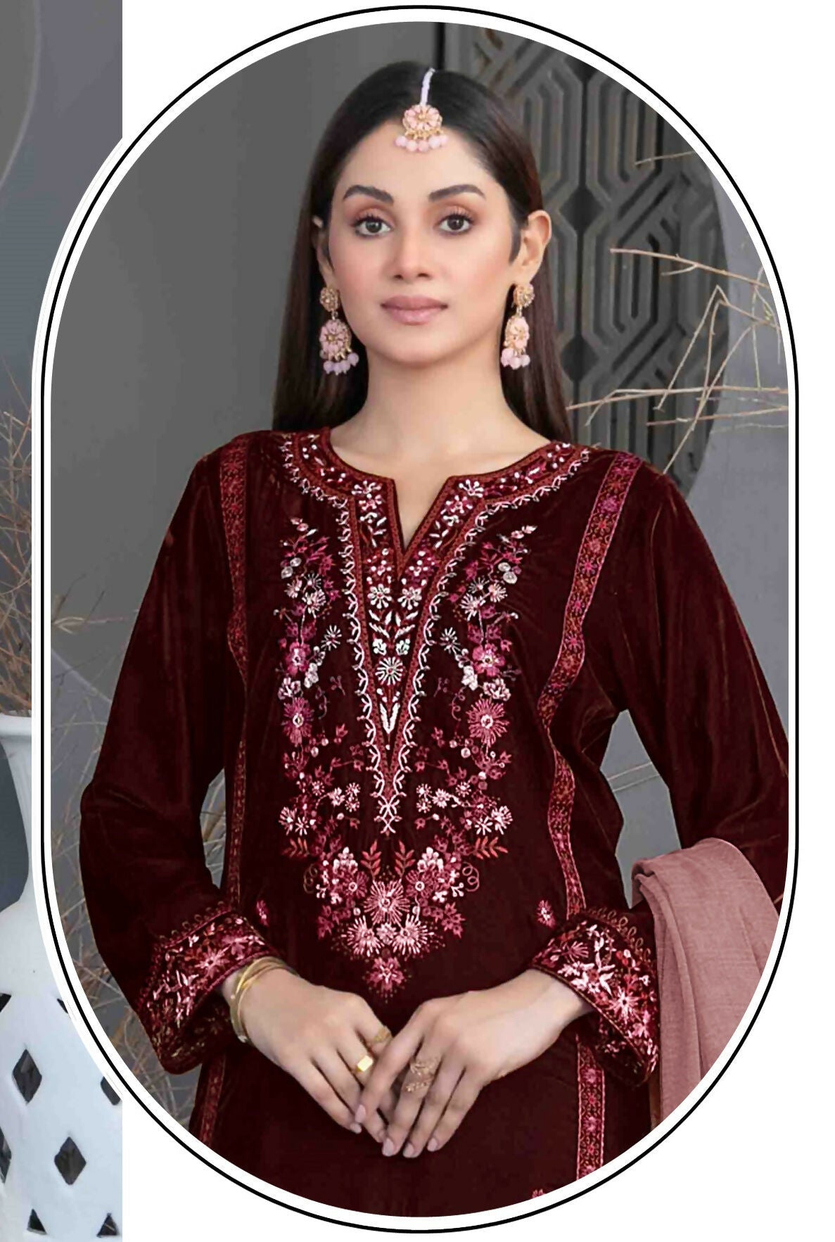 Anaita Maroon Velvet Suit with Embroidery Sequence Work - Swadesiicart
