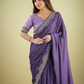 Lorenvalley Fashion Lavender Rangoli Silk with Coding Lace Work Saree with Blouse - Swadesiicart