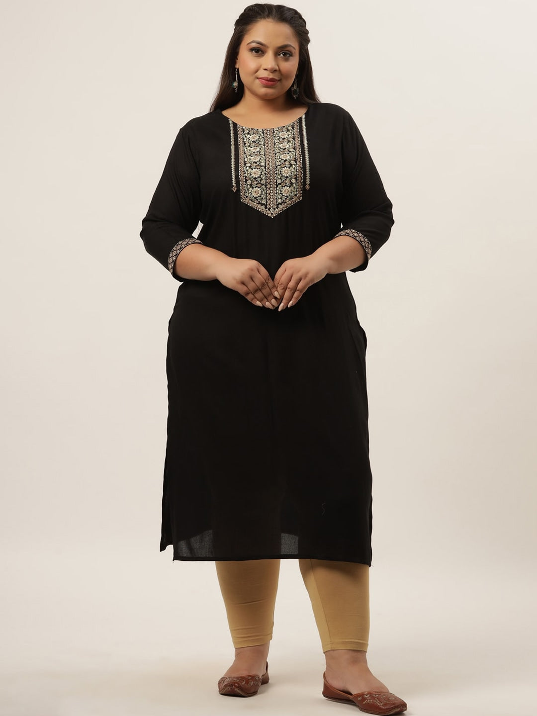 Yufta Black Embroidered Kurta Plus Size Women - Swadesiicart