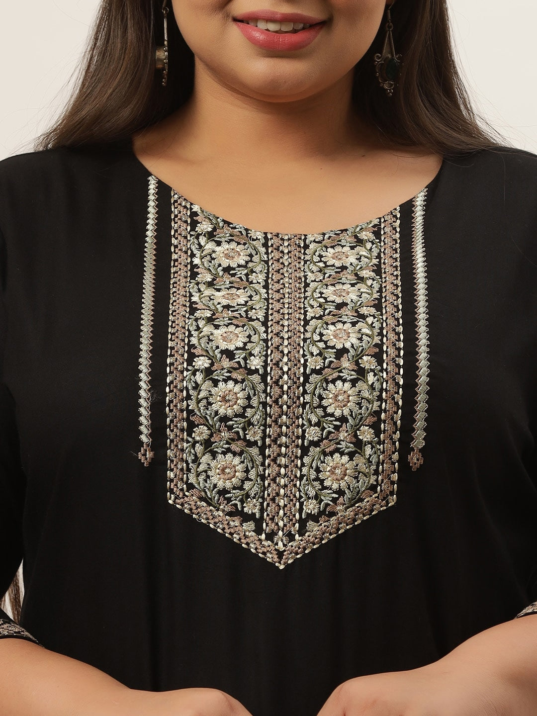 Yufta Black Embroidered Kurta Plus Size Women - Swadesiicart