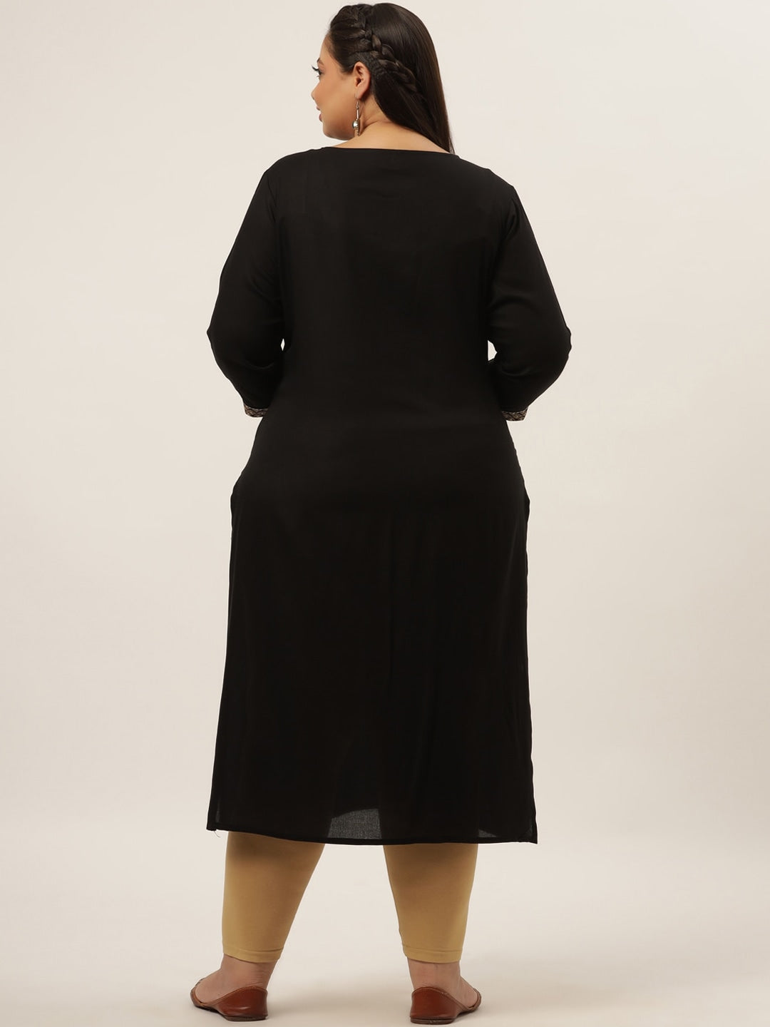 Yufta Black Embroidered Kurta Plus Size Women - Swadesiicart