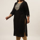 Yufta Black Embroidered Kurta Plus Size Women - Swadesiicart