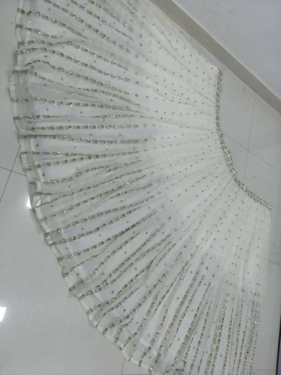 Jyoti Fashion Graceful Off White Sequence With Zari Embroidered Georgette Lehenga Choli with Dupatta | Swadesiicart