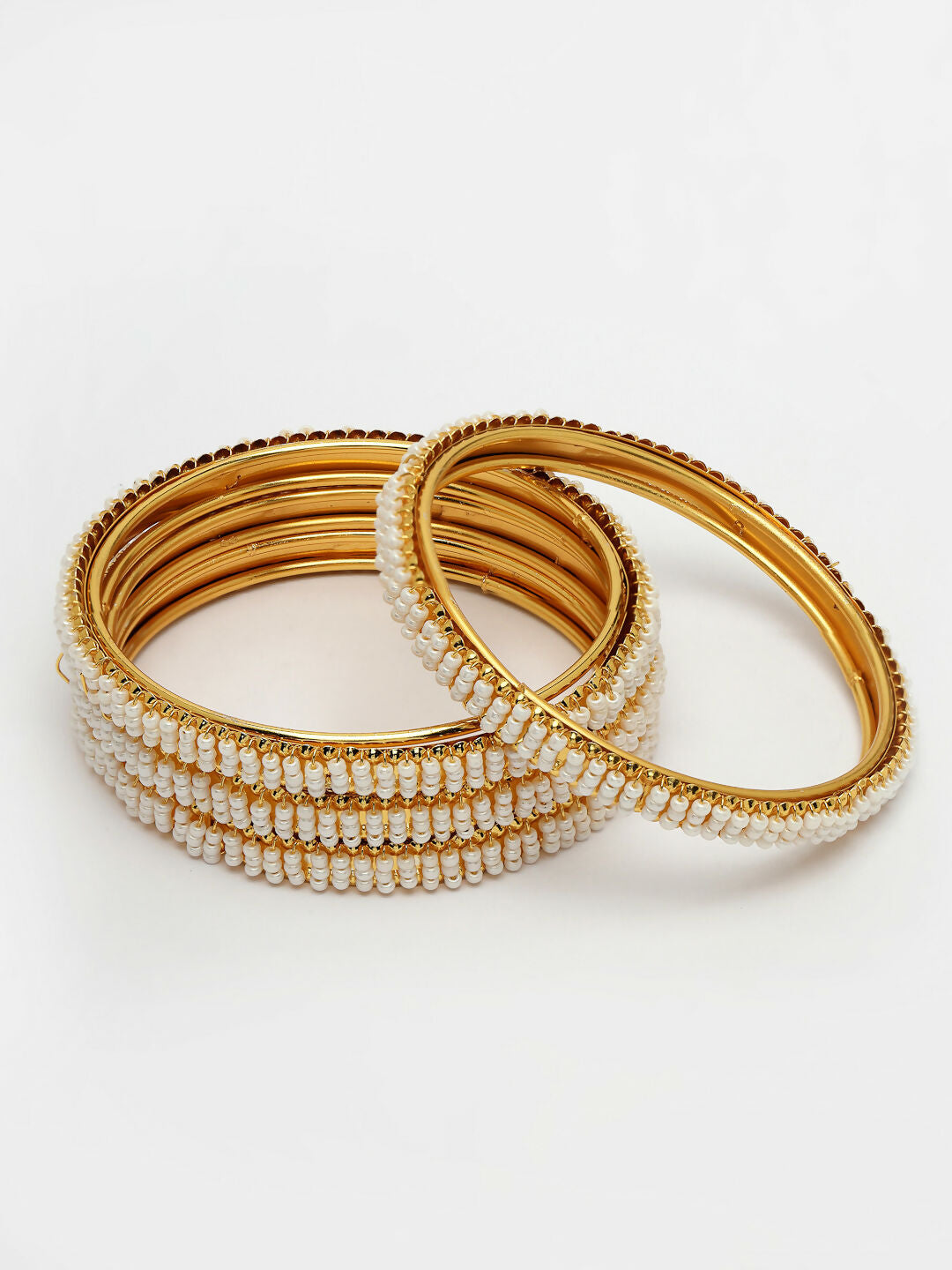 NVR Women's Set of 4 Gold-Polished Pearl Handcrafted Traditional Bangles - Swadesiicart