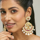 Nuyug 22K Gold-Plated Elegant Ruby & Kundan Stone Studded With Pearl Beaded Floral Chandbalis | Swadesiicart