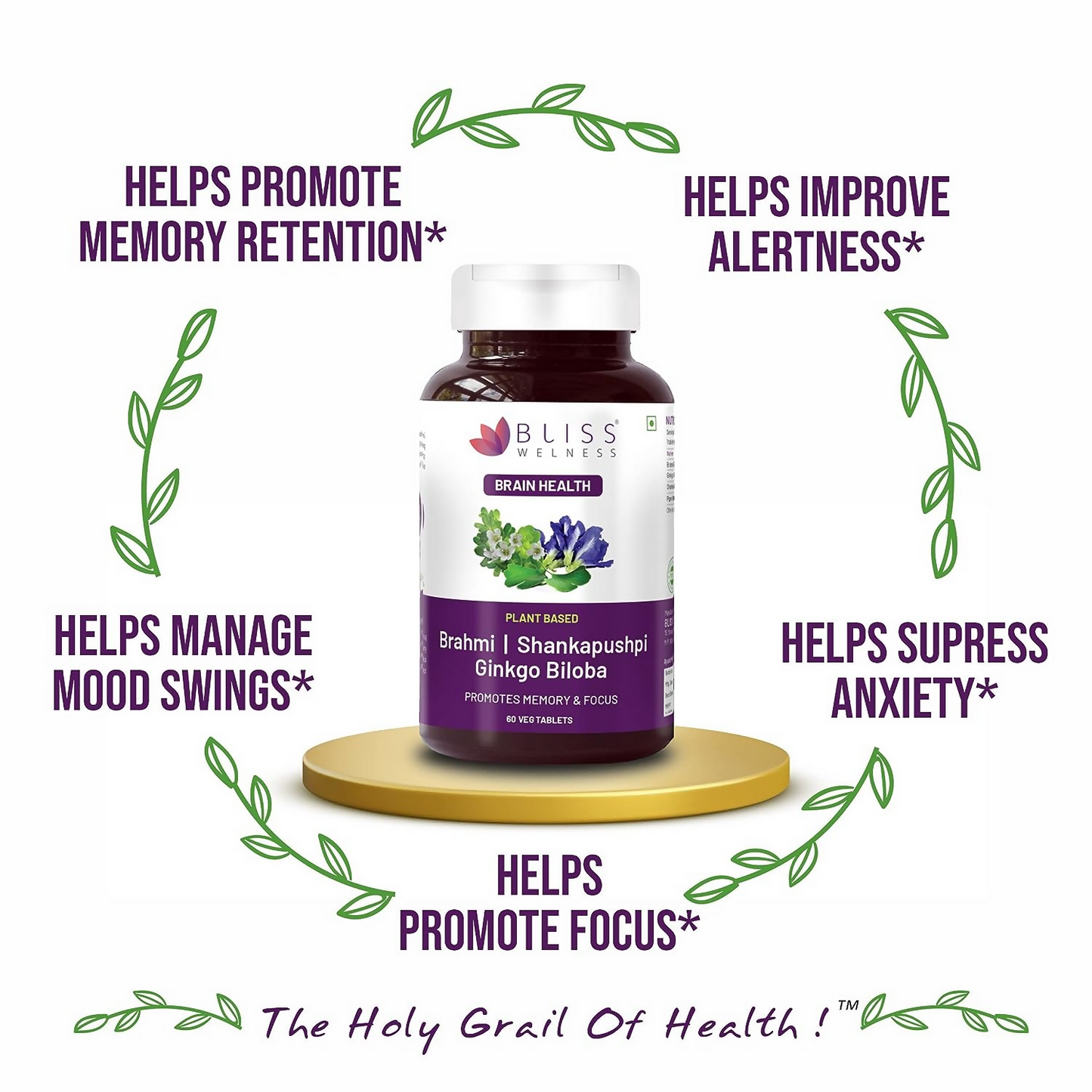 Bliss Welness Brahmi Shankpushpi Ginkgo Biloba Tablets - Swadesiicart