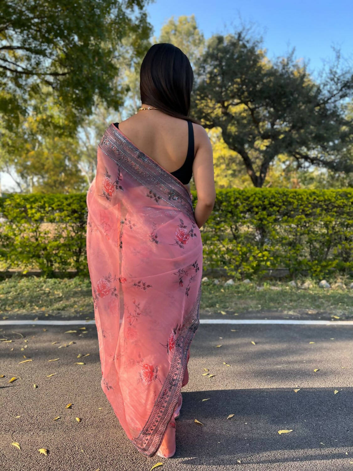 Vamsee Peach Organza Saree - Swadesiicart
