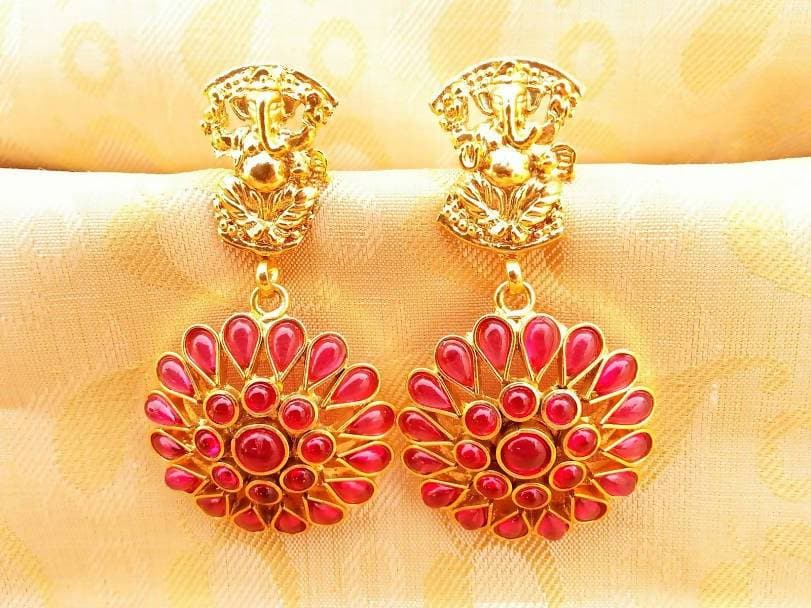 Pink Kemp Ganesha Earrings | Swadesiicart