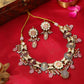 Ruby Raang Gold Polished Green Kundan And Mint Colored Stonework Necklace With Matching Earrings | Swadesiicart