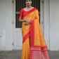 Vishnu Weaves Women's Yellow Raw Silk Saree with Blouse - Swadesiicart