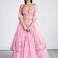 House of Panchhi Coral colour Organza Floral design digital print Semi-Stitched Lehenga choli & Dupatta | Swadesiicart