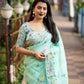 SeaGreen Pure Linen Ethnic Motifs Saree with Unstitched Blouse - Hiral Fashion | Swadesiicart