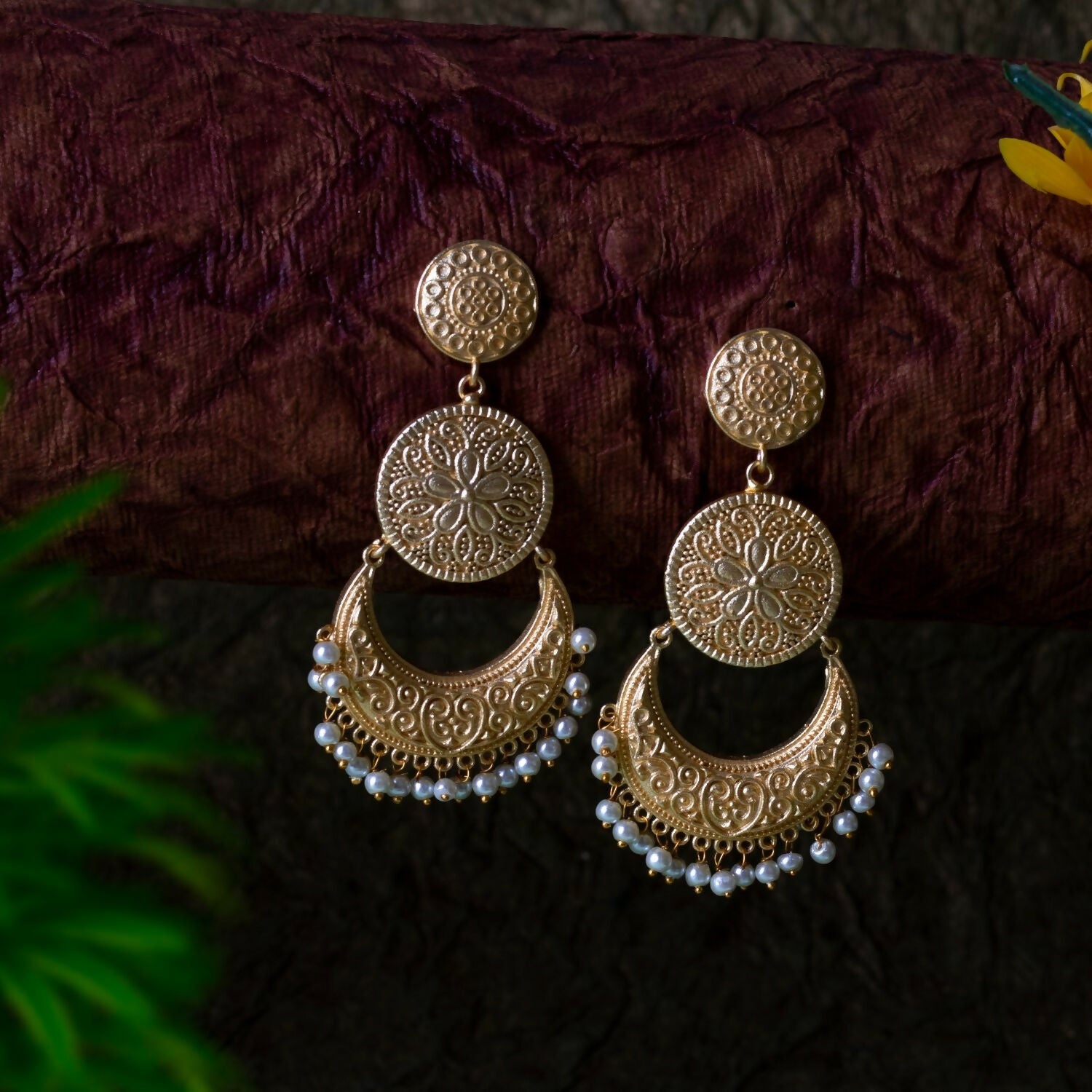 Joban Fashion Women Matte Gold Brass Earrings | Swadesiicart