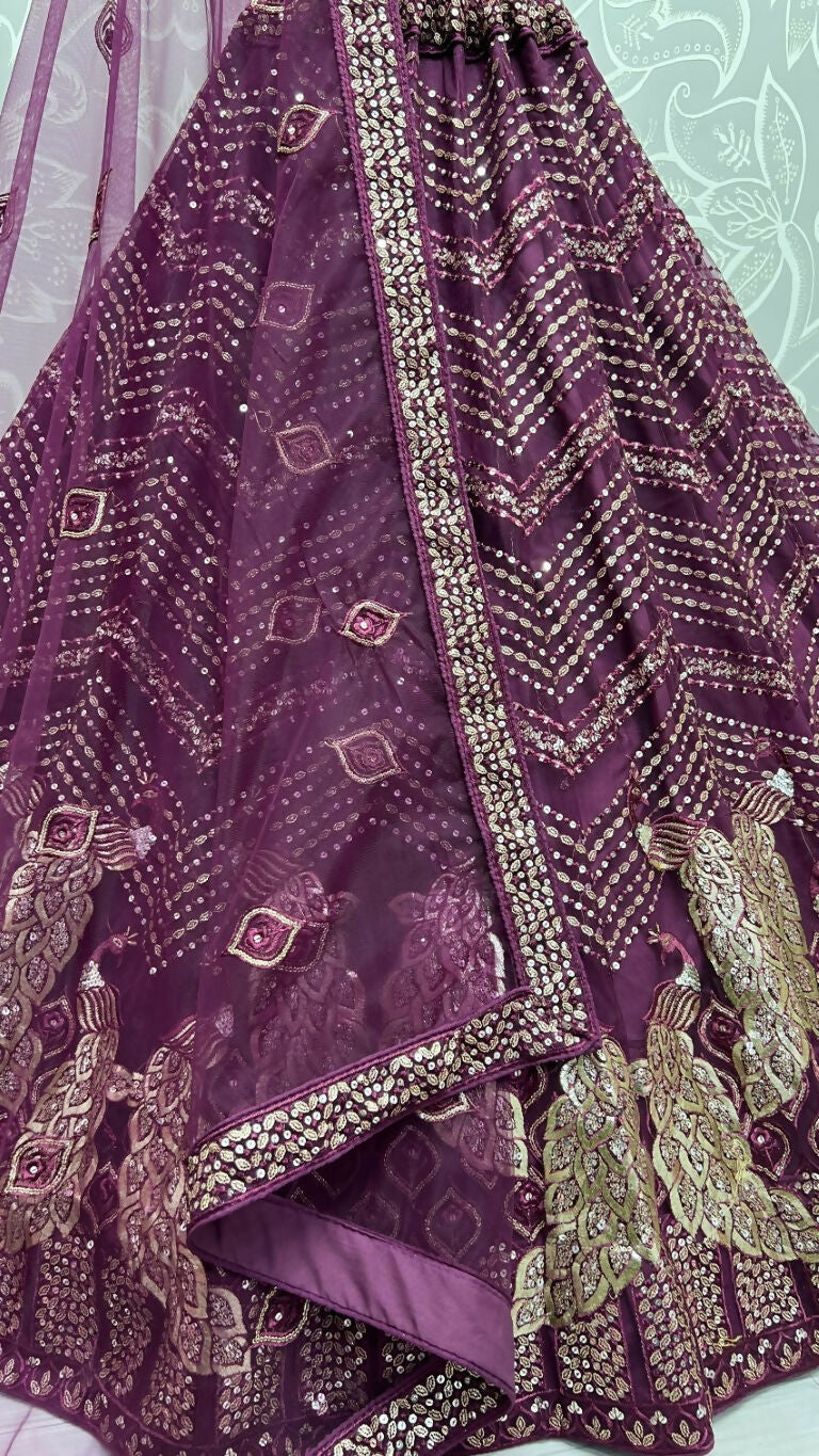 Jyoti Fashion Women's Purple Bridal Net Fancy Foil & Sequins with Multi Thread Embroidered Wedding Lehenga Choli | Swadesiicart