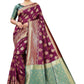 Vamika Ethnic Fire Purple Weaving Banarasi Jacquard Saree | Swadesiicart