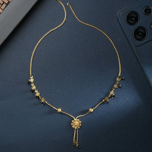 AanyaCentric Gold-Polished Short Mangalsutra Set with Earrings - Swadesiicart