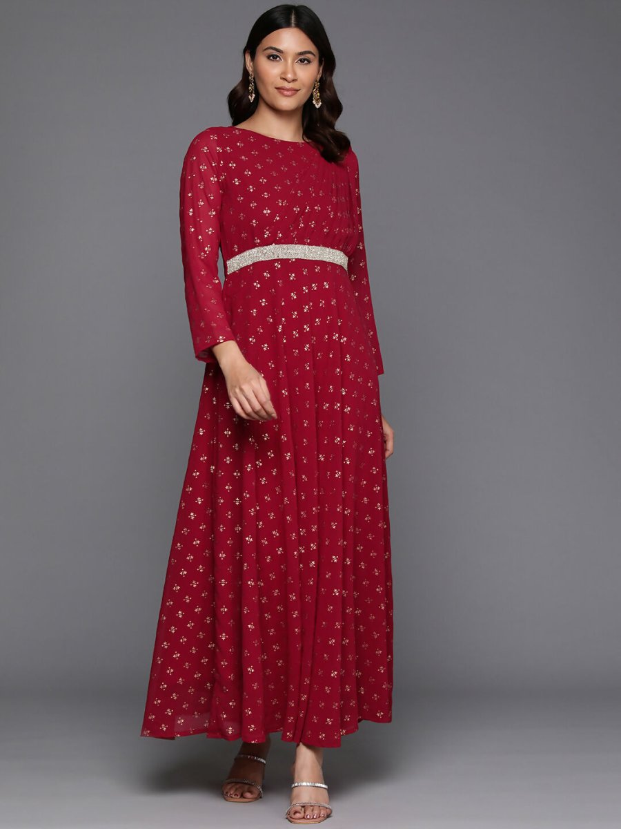 Ahalyaa Women's Traditional wear Ethnic Dress - Maroon | Swadesiicart