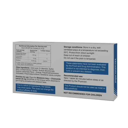 HealthAid Melatonin 5 mg + Chamomile Extract 35 mg OD Effervescent Tablets - Swadesiicart