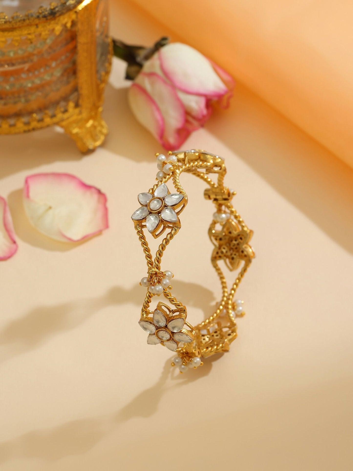 Ruby Raang 22k Gold Polished Kundan Bracelet | Swadesiicart