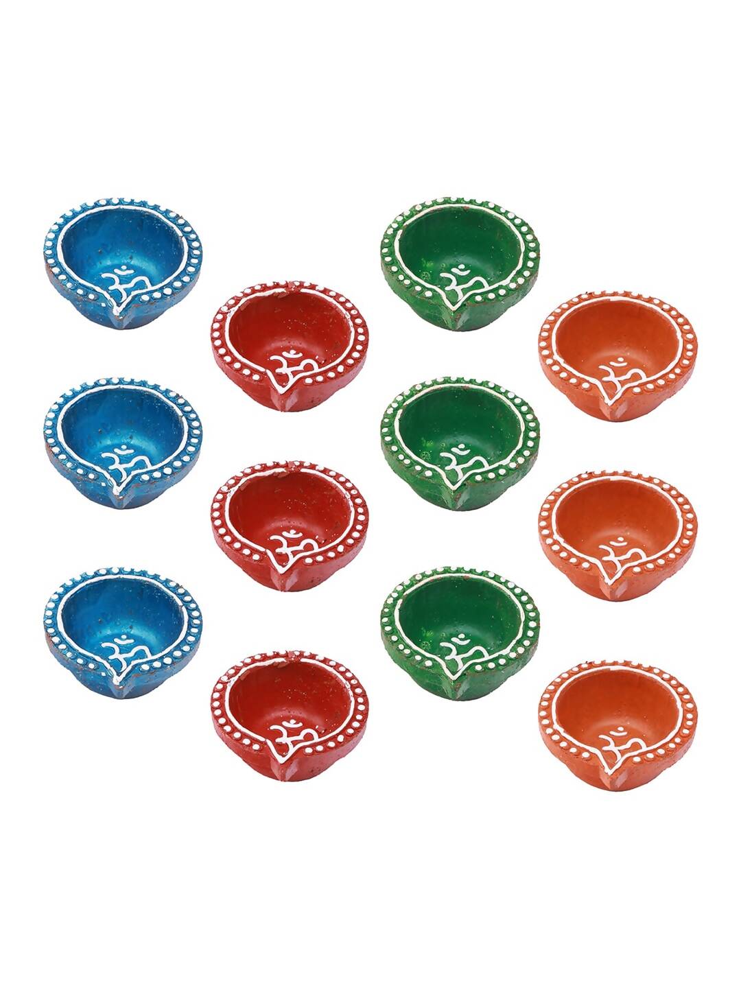 Tied Ribbons Red Blue Pack of 12 Handcrafted Terracotta Clay Oil Diya | Swadesiicart
