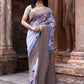 Joban Fashion Dusty Blue Crepe Chiffon Pure Handloom Banarasi Silk Saree | Swadesiicart