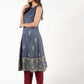 Aniyah Rayon Block Print Flared Grey Kurta (AN-150K) - Swadesiicart