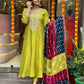 The52 Lemons Women's Gorgeous Embroidered Viscose Chanderi Fabric Straight Kurta Pant with Dupatta Set - Swadesiicart