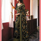 Black Georgette Brasso Floral Printed Saree With Unstitched Blouse Piece - Zyanya
