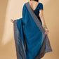 Blue Silk Blend Embroidered Saree with Unstitched Blouse - Vairagi