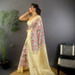 Joban Fashion Cream Floral Motifs Banarasi Silk Sarees | Swadesiicart