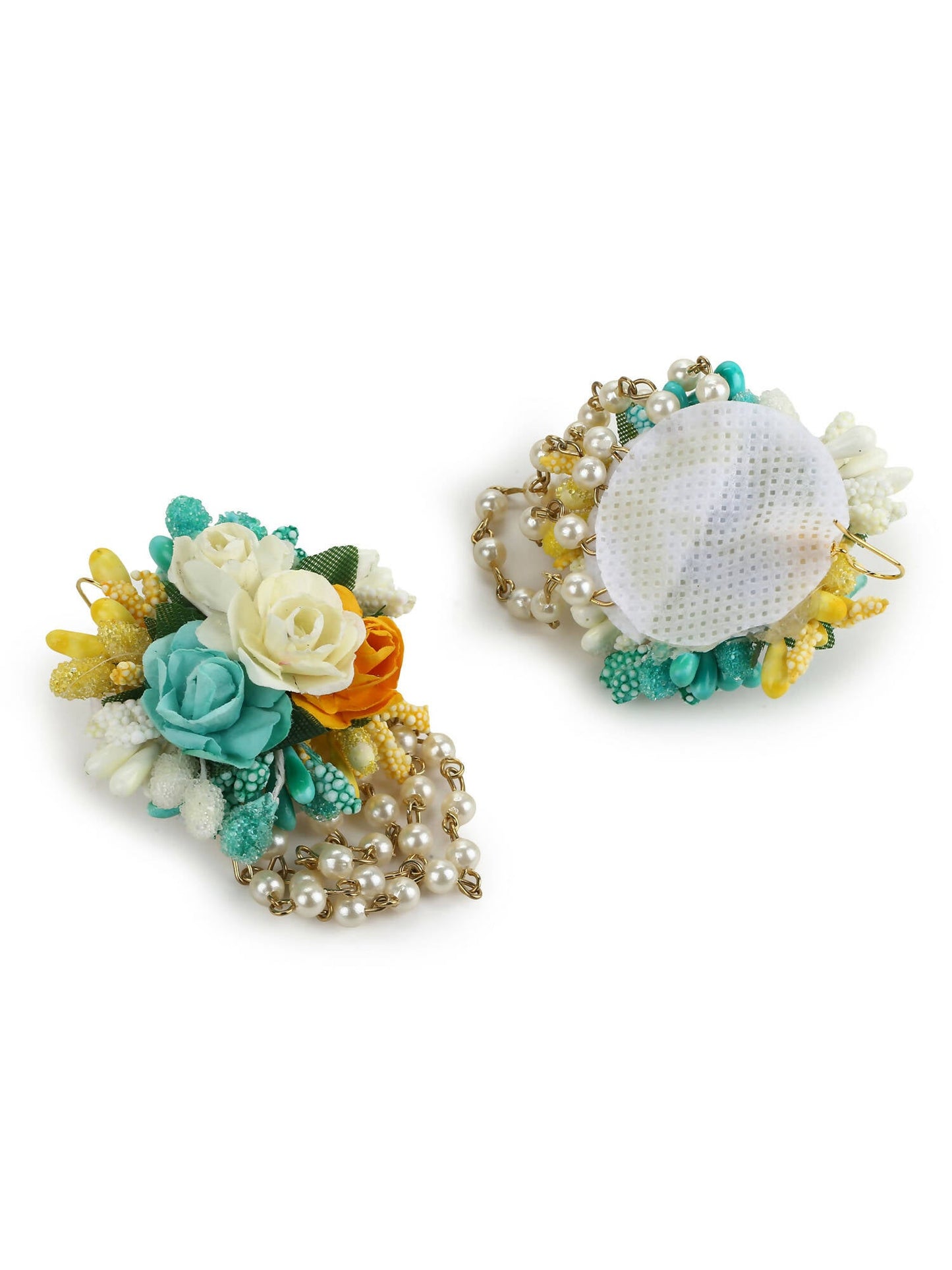 Flower Jewellery Gold-Polished Turquoise Blue Floral Jewellery Set - Ruby Raang - Swadesiicart