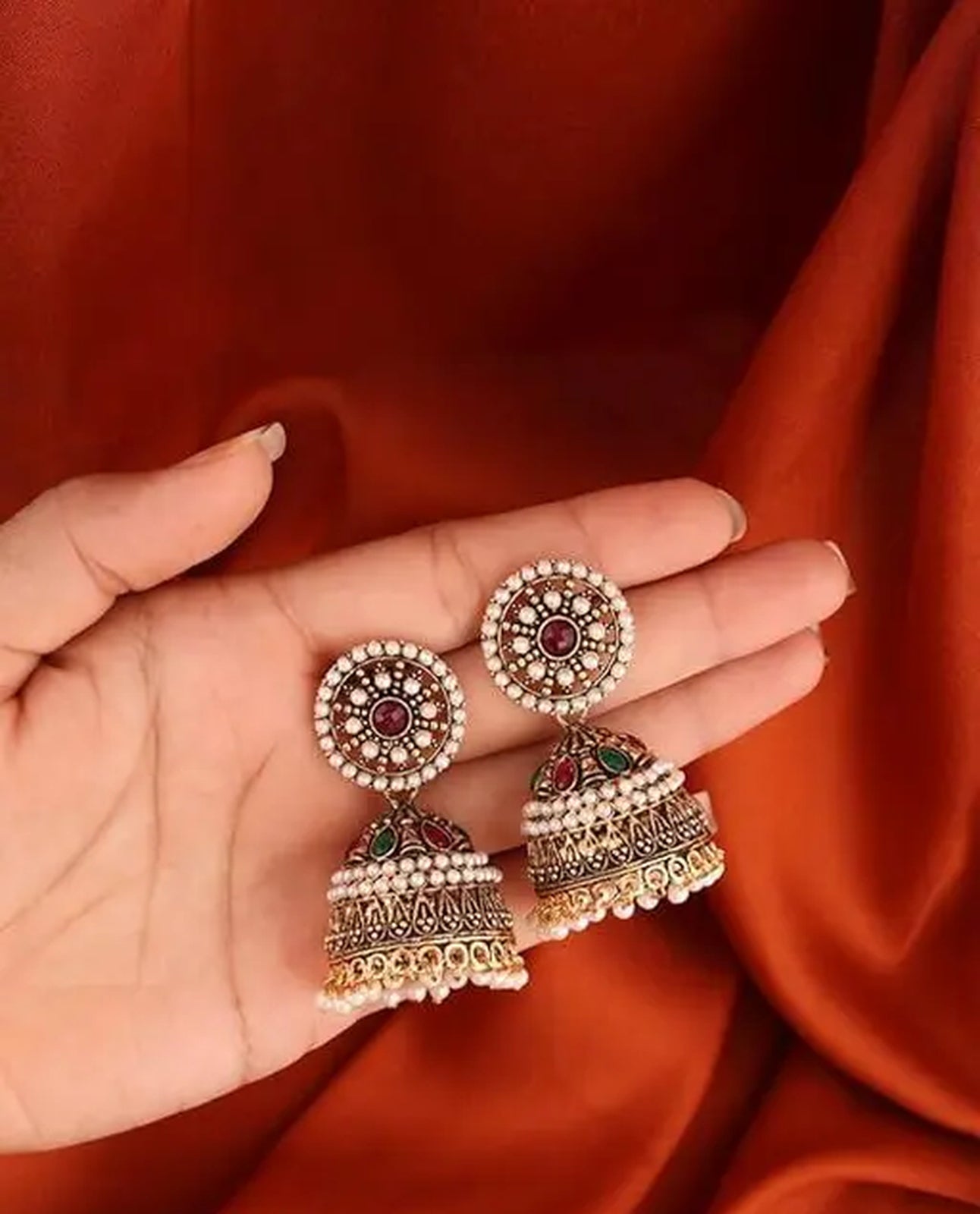 Jewel City Exquisite Kundan Jhumka Earrings with Pearl Accents | Swadesiicart