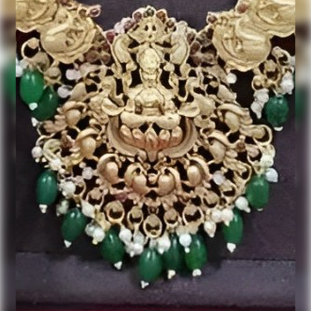 Jewel City Exquisite Traditional Gold-Plated Necklace Set with Emerald Beads | Swadesiicart