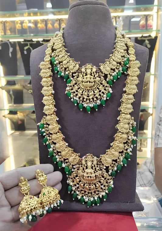 Jewel City Exquisite Traditional Gold-Plated Necklace Set with Emerald Beads | Swadesiicart