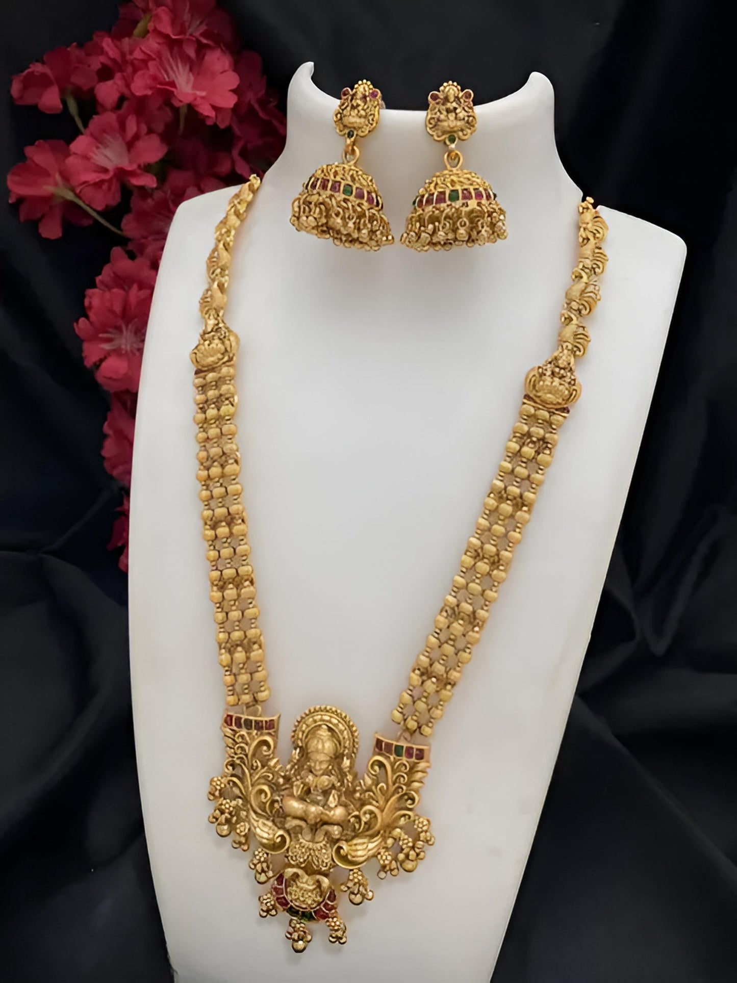 Jewel City Magnificent Gold-Plated Lakshmi Pendant Necklace Set | Swadesiicart