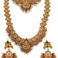 Jewel City Gold-Plated Traditional Goddess Lakshmi Temple Jewellery Bridal Set with Ruby Stone Long Haram Double Necklace Set | Swadesiicart